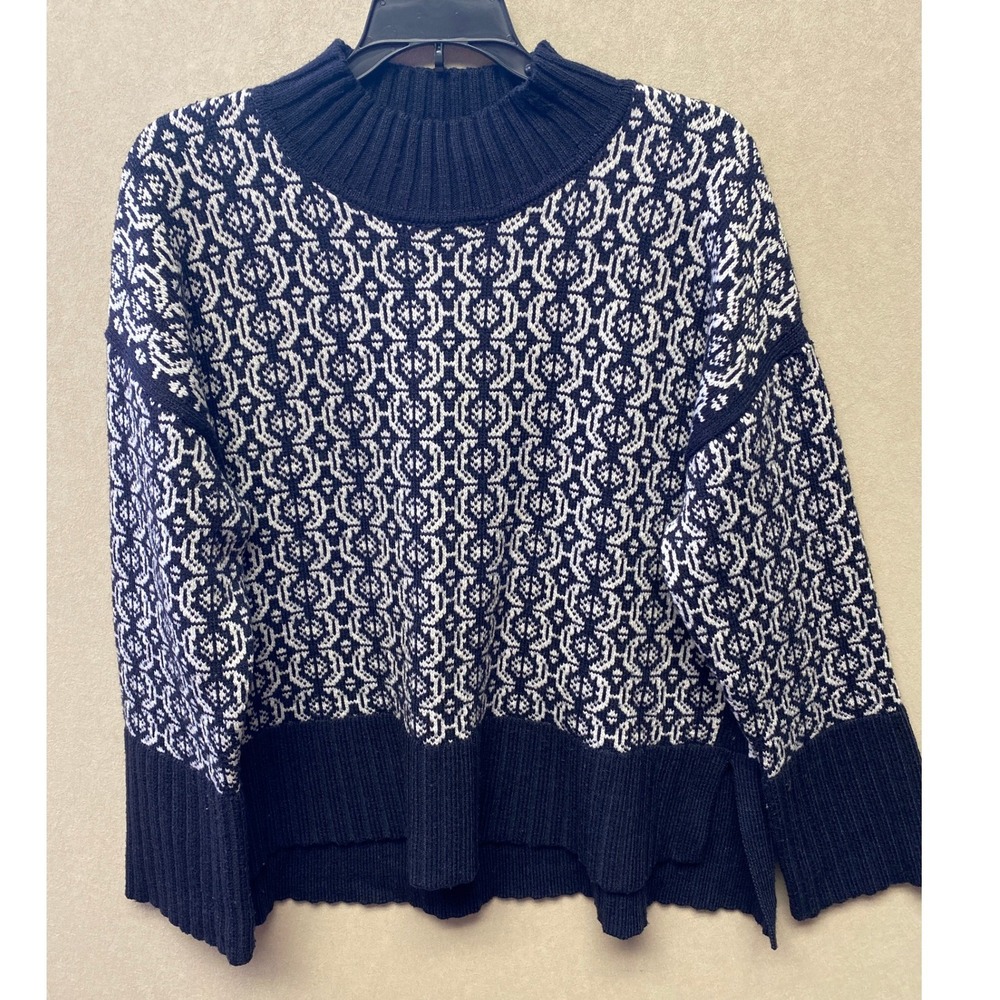 Free Assembly Womens Navy White Fair Isle Mock Neck Sweater L 12-14 FAS00391HD25